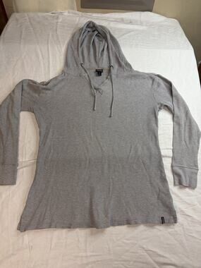 Patagonia Womens M Waffle Knit Hoodie Gray Organic Cotton Tencel Thermal Top